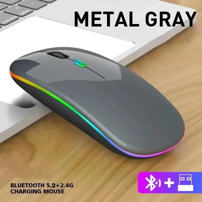 2.4GHz & Bluetooth 5.2 Kabellose Leuchtende Maus – USB Wiederaufladbare 1600DPI Tragbare Gaming Maus für Tablet, Handy & Computer Kaufschwan® Grau