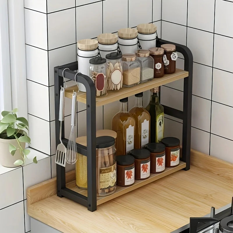 2-stufiges Metall Küchenregal – Platzsparender Organizer für Kaffee, Tassen & Gewürze | Rostfreies Küchenregal Kaufschwan®