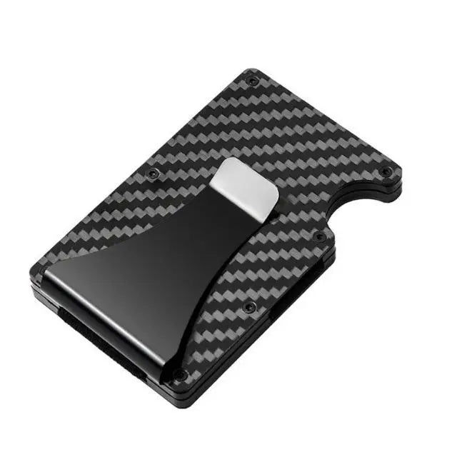 Minimalistische Geldbörse für Herren – RFID Aluminium Metall Wallet mit Geldklammer & Geldband (Carbonfaser Kartenhalter) Kaufschwan®
