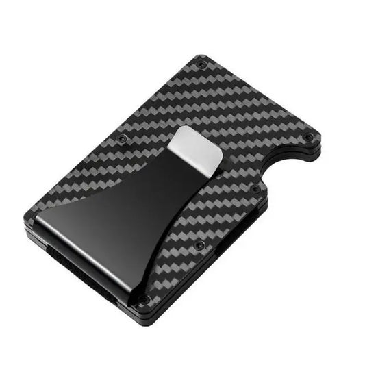 Minimalistische Geldbörse für Herren – RFID Aluminium Metall Wallet mit Geldklammer & Geldband (Carbonfaser Kartenhalter) Kaufschwan®