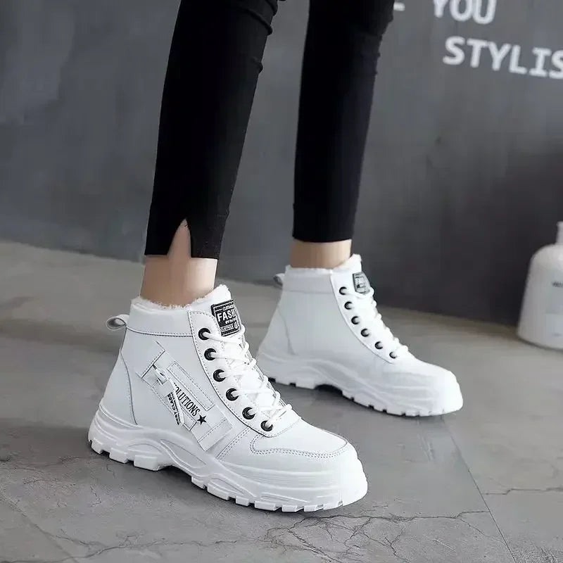 Damen Winter Schneestiefel – Warme High-Top Plateau Sneakers | Kunstfell Gefütterte Knöchelstiefel Kaufschwan®