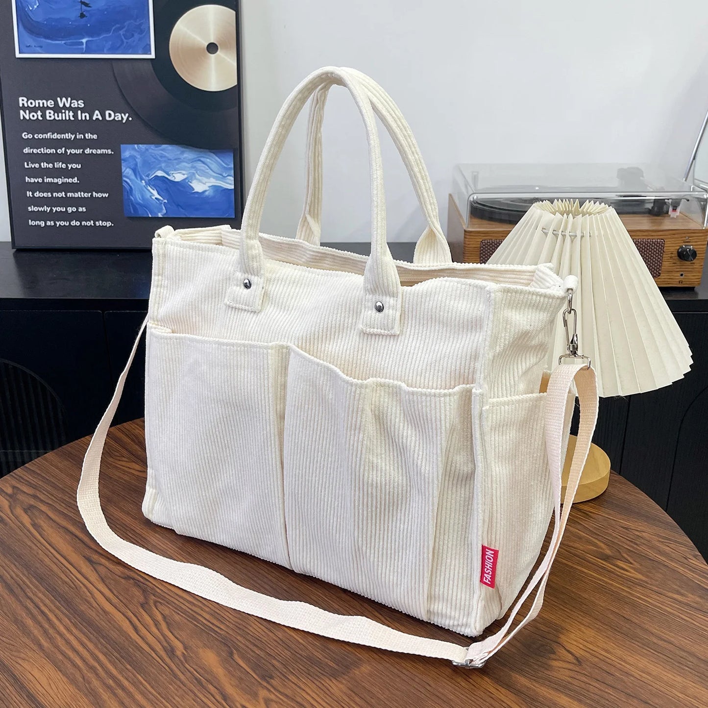 Warme Cord Tote Tasche – Geräumige Shopping Handtasche | Stilvolle & Praktische Schultertasche Lässige Minimalistische Crossbody Tasche Kaufschwan® Weiß