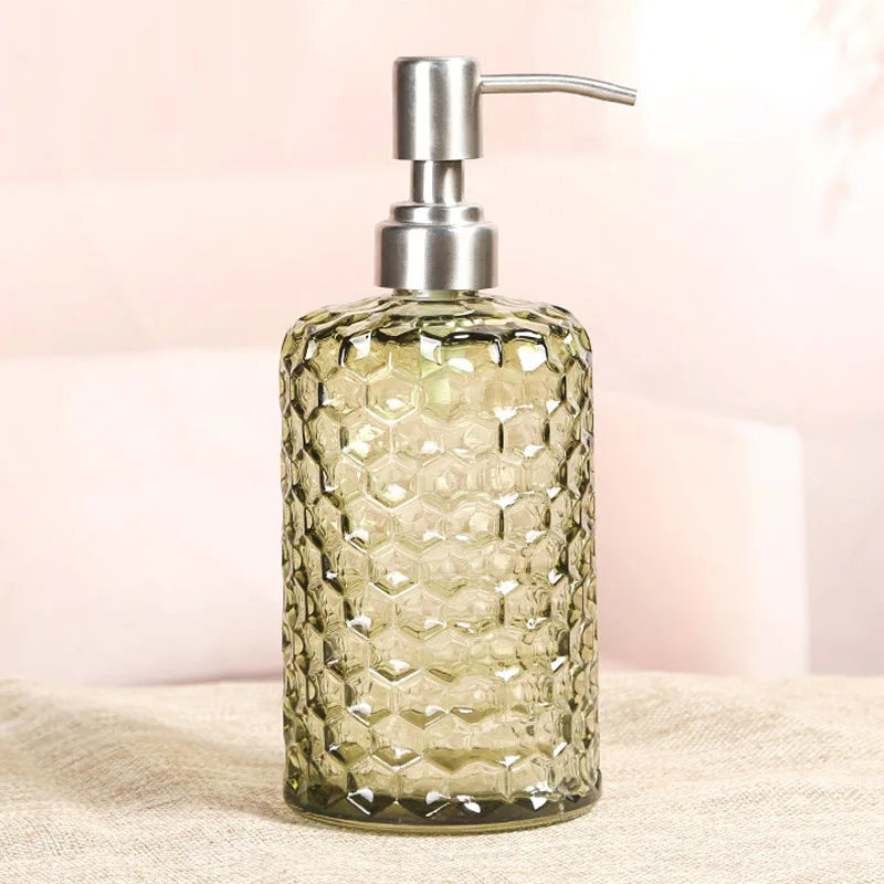 Transparenter Flüssigseifenspender – Verdickte Glasflasche mit Edelstahlpumpe, 500ml Badezimmer-Seifenspender Kaufschwan® Grün