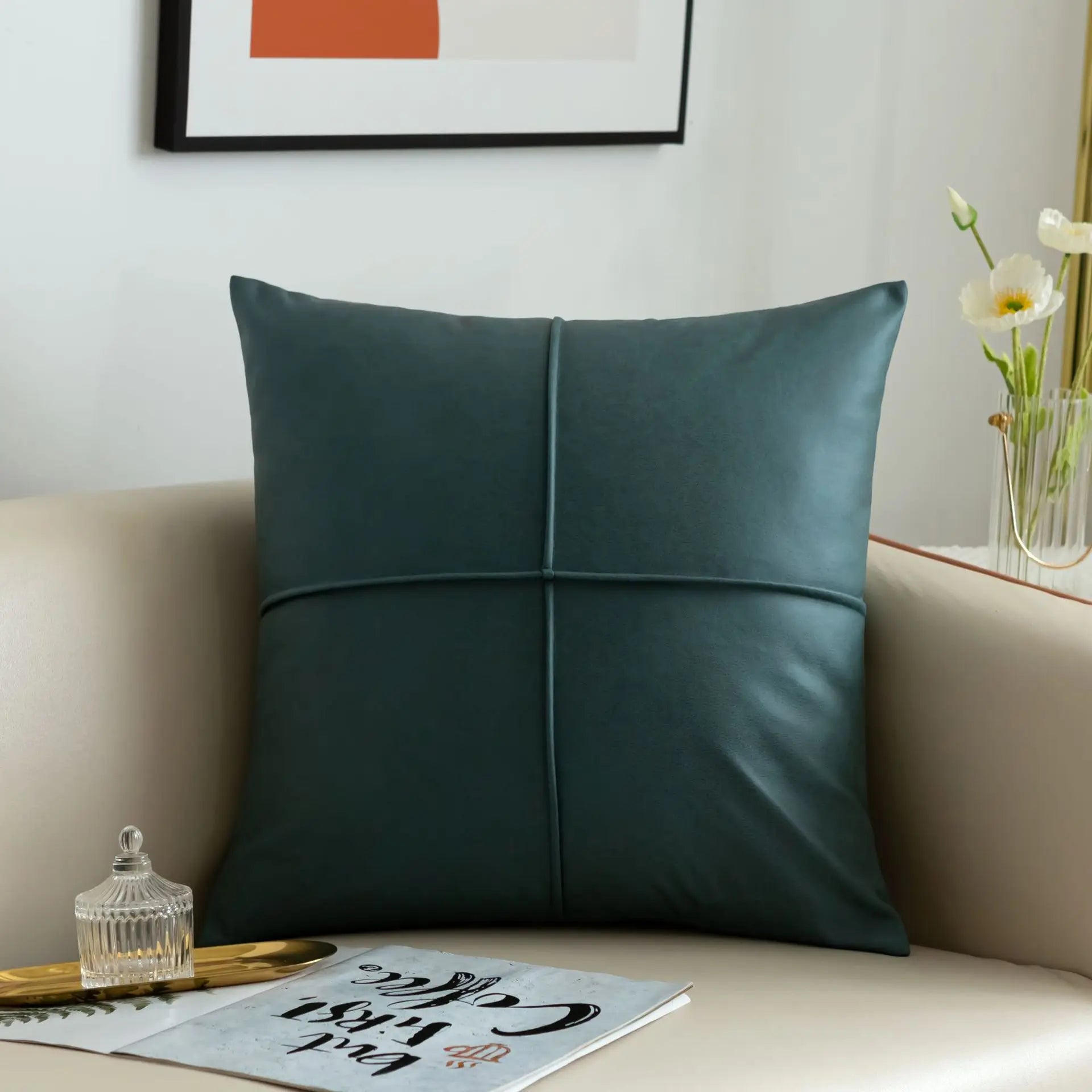 Luxus Kunstleder Dekokissen | Rechteckiges Sofakissen für Wohnzimmer Kaufschwan® Dunkelblau 45x45cm