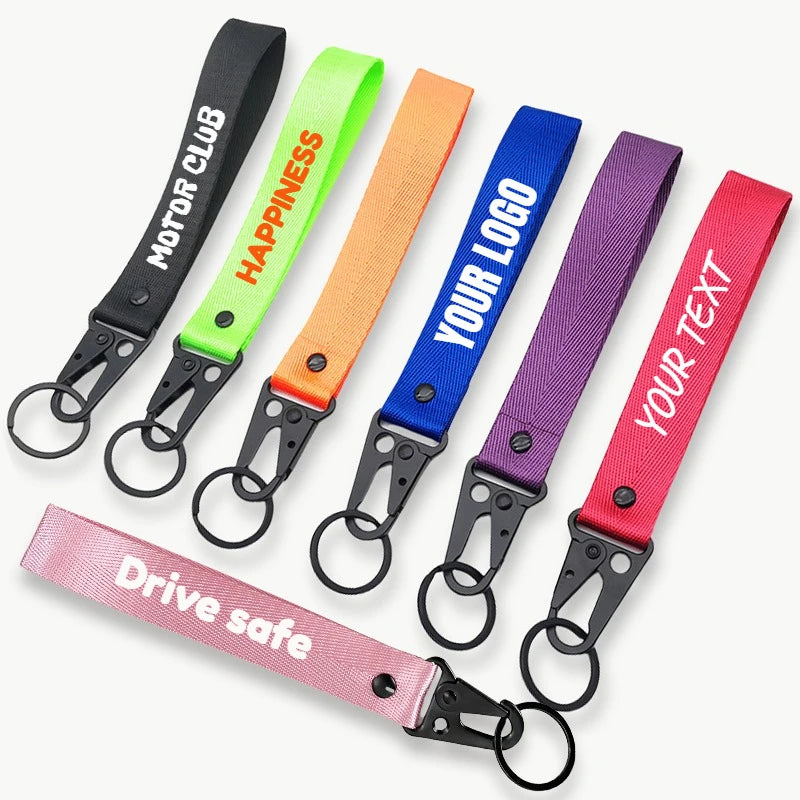 Personalisierter Schlüsselanhänger fürs Handgelenk – Mit eigenem Text oder Logo | Lanyard mit Clip für Auto & Motorrad, Unisex Design Kaufschwan®