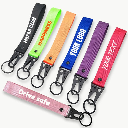 Personalisierter Schlüsselanhänger fürs Handgelenk – Mit eigenem Text oder Logo | Lanyard mit Clip für Auto & Motorrad, Unisex Design Kaufschwan®