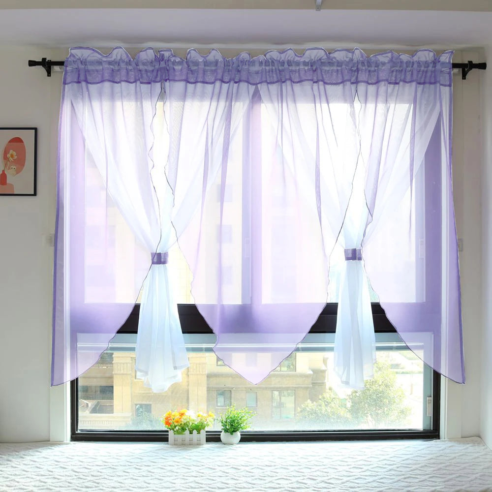 Einfarbiger Voile Transparenter Vorhang für Wohnzimmer Schlafzimmer Küche Balkon Fenster 2 Stück/Set Kaufschwan® Lila W300cm x H140cm