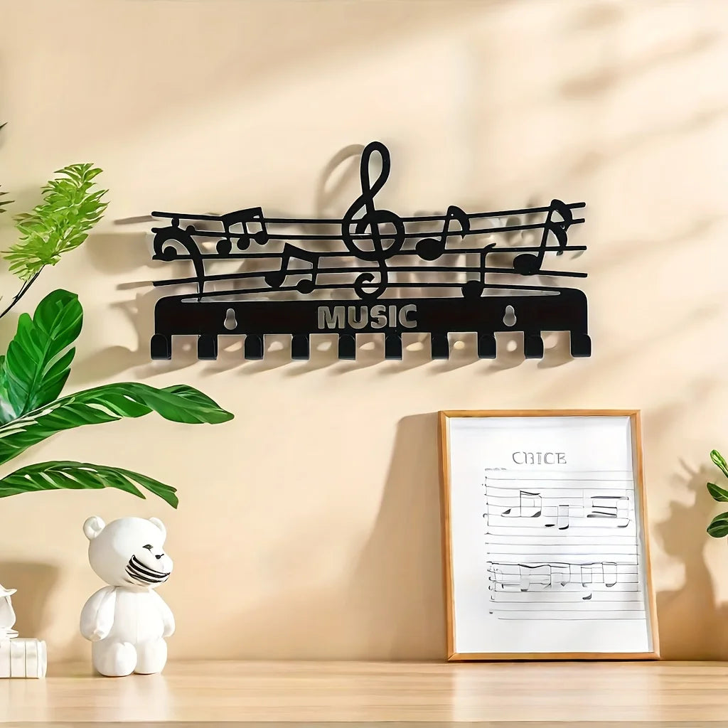 Kreativer Schlüsselhalter mit Musiknoten – Schwarzer Wandhaken aus Eisen | Dekorativer Organizer für Schlüssel, Taschen & Wohnaccessoires Kaufschwan®