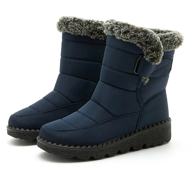 Damen Trendige Winterstiefel – Wasserdichte Knöchelstiefel mit Kunstfell Futter | Warme Low-Heel Schneestiefel für Damen Kaufschwan®