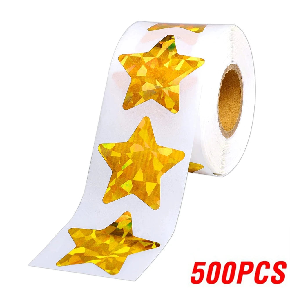 50–500 Stück Silberne Folien-Sternaufkleber – Holografische Belohnungs-Sticker für Kinder, Lehrer & Bastelarbeiten | Glänzende Sterne für Dekoration & Unterricht Kaufschwan® Gold-500 Stück