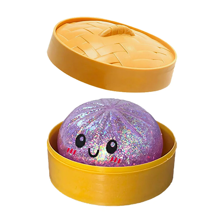 Bunte Glitzer-Dumpling-Squishies in 6 Designs mit Box – Weiches Sensorik-, Knautsch- & Fidget-Spielzeug zum Stressabbau und Sammeln