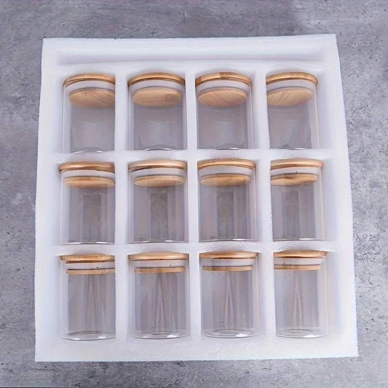 12-teiliges Glas Vorratsdosen Set – Gewürzgläser mit Luftdichtem Deckel | Mini Gläser für Küche, Zucker, Kekse & Reis Kaufschwan®