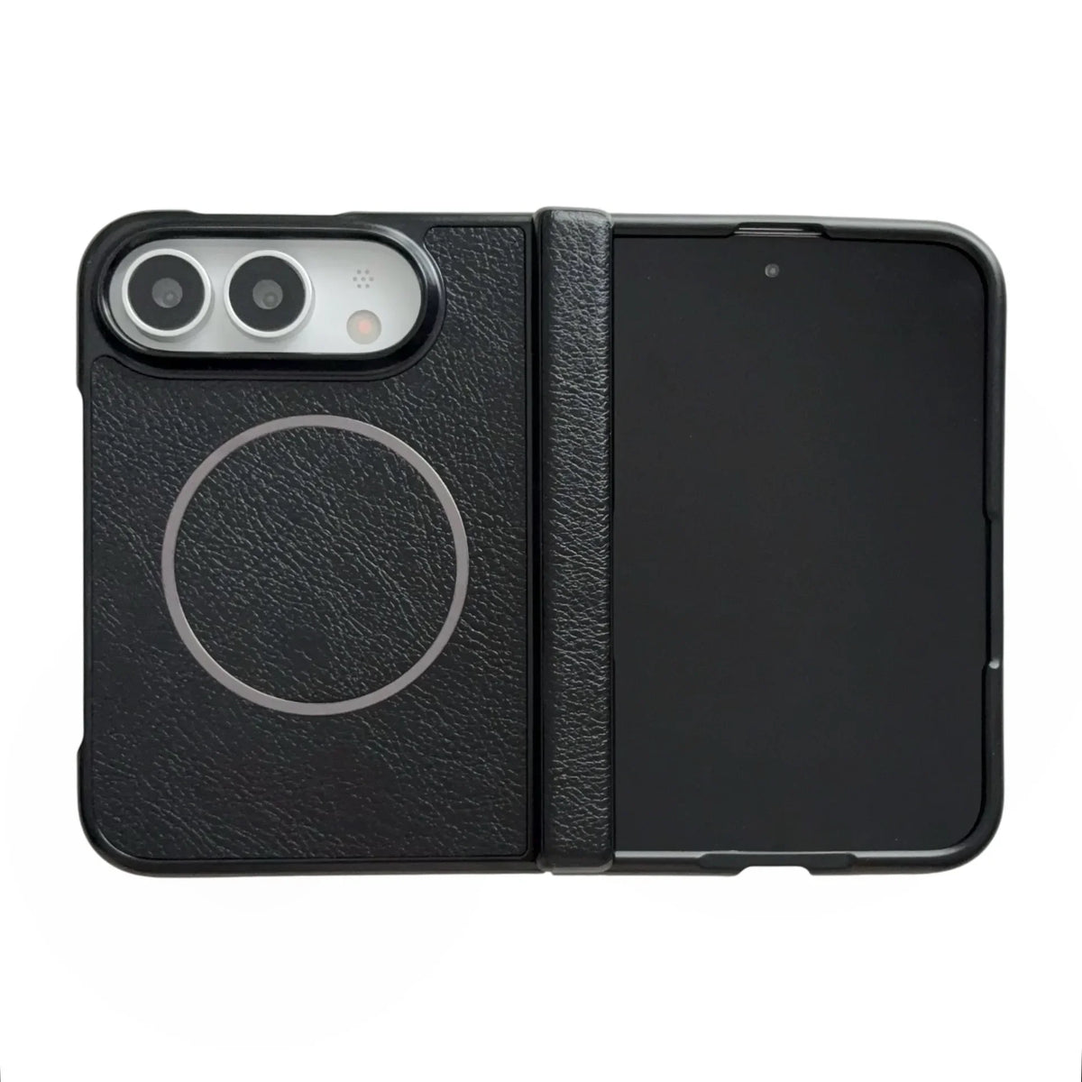 Hochwertige Magnetische Schutzhülle in Lederoptik für iPhone Duo – MagSafe-Kompatible Rundumschutzhülle mit Scharnier- und Stoßschutz Kaufschwan®