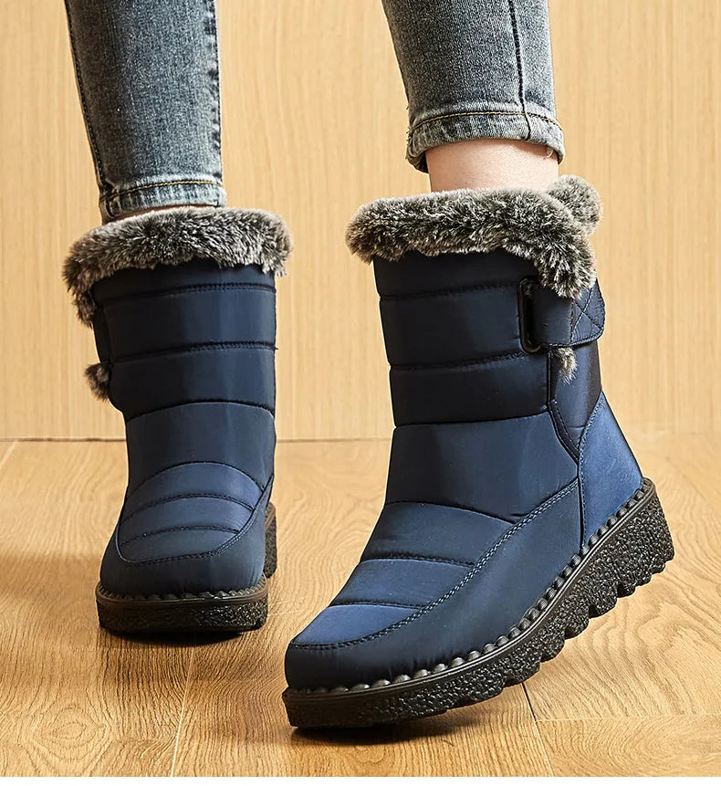 Damen Trendige Winterstiefel – Wasserdichte Knöchelstiefel mit Kunstfell Futter | Warme Low-Heel Schneestiefel für Damen Kaufschwan®