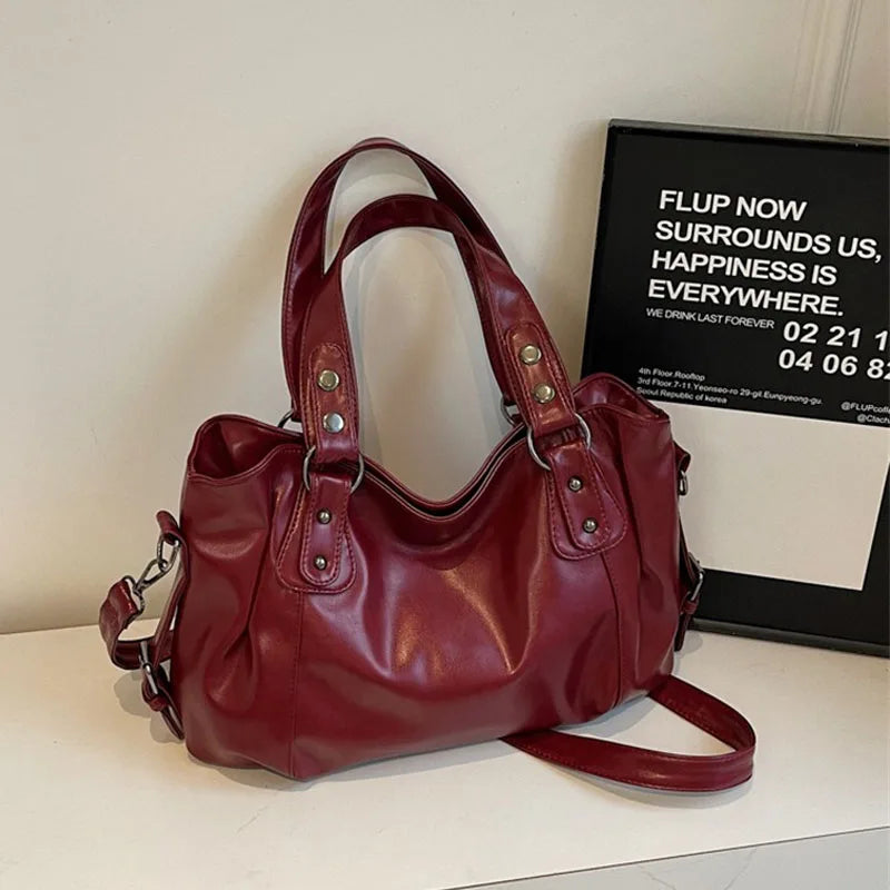 Klassische Vielseitige Damen Schultertasche für Pendler – Große Retro Handtasche | Reisetasche mit Reißverschluss Shopping Tasche Kaufschwan® Rot