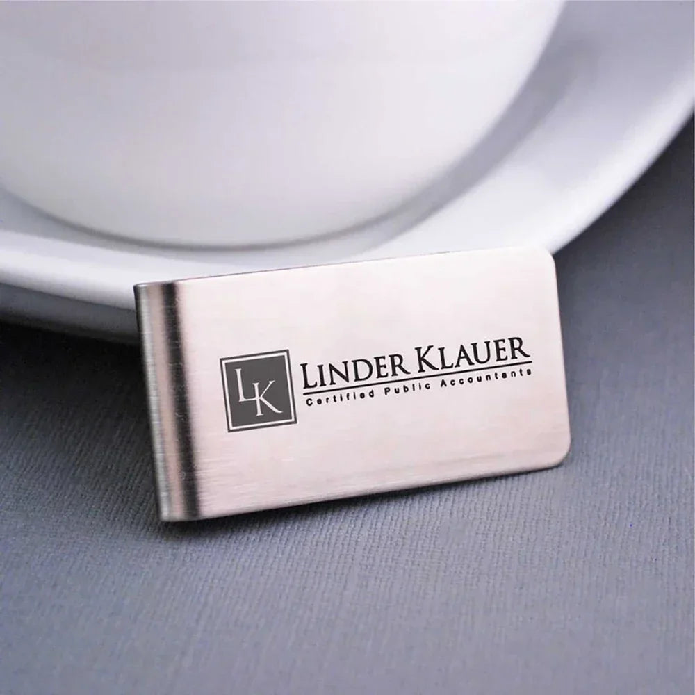 Personalisierter Geldclip – Mit Gravur von Name oder Logo | Metall-Kartenhalter & Portemonnaie-Clip für Herren | Weihnachts- & Familiengeschenk Kaufschwan® Silber