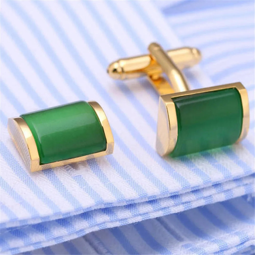 Herren Manschettenknöpfe mit Grünem Kristall – Elegante Französische Manschetten | Business & Anlass Schmuck für Hemd & Anzug Kaufschwan®