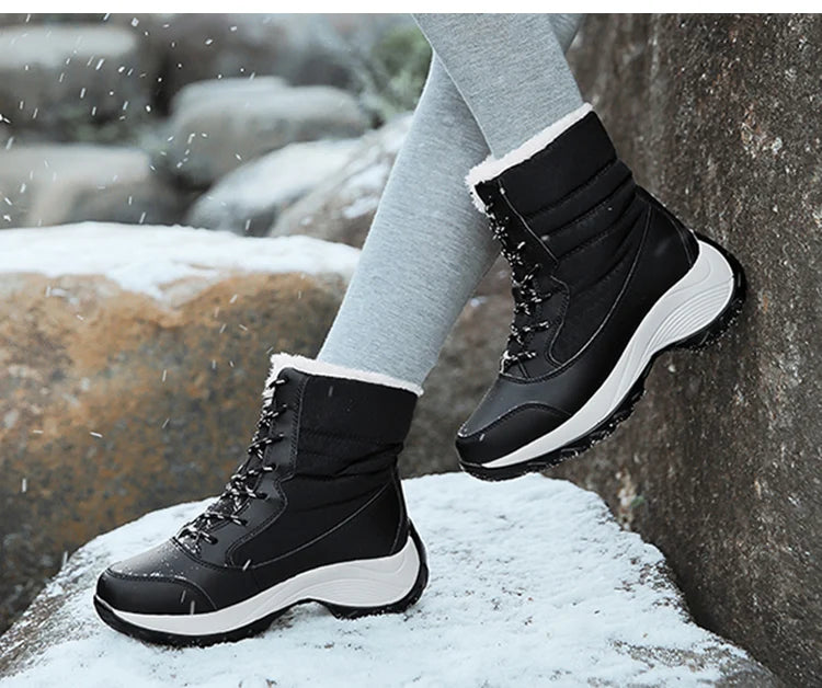 Damen Schneestiefel – Winter Plateau Schuhe | Warme Kunstfell Gefütterte Flache Stiefel für Damen | Bequeme Winter Schuhe Kaufschwan®