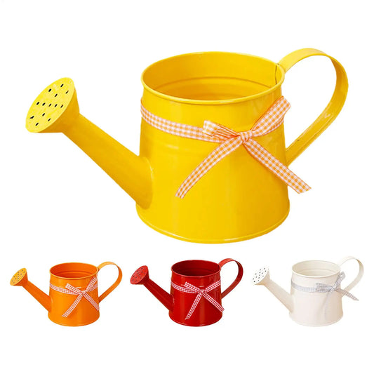 Mini 1L Metall-Gießkanne – Moderne Pflanzengießkanne mit Brausekopf und Karoband für Haus, Büro, Balkon und Garten Kaufschwan®