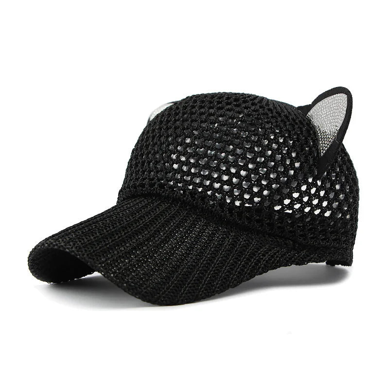 Damen Niedliche Katzenohren Mesh Baseballkappe | Verstellbare Sonnenschutz Baseballcap Kaufschwan® Schwarz