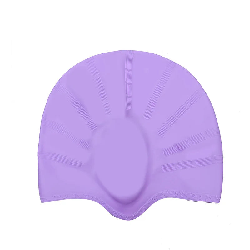 Wasserdichte Schwimmkappe aus Silikon – Hohe Elastizität | Unisex Schwimmhaube mit Ohrenschutz für Langes Haar Kaufschwan® Lila