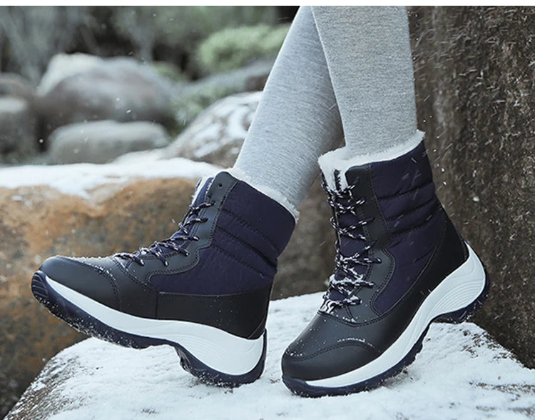 Damen Schneestiefel – Winter Plateau Schuhe | Warme Kunstfell Gefütterte Flache Stiefel für Damen | Bequeme Winter Schuhe Kaufschwan®