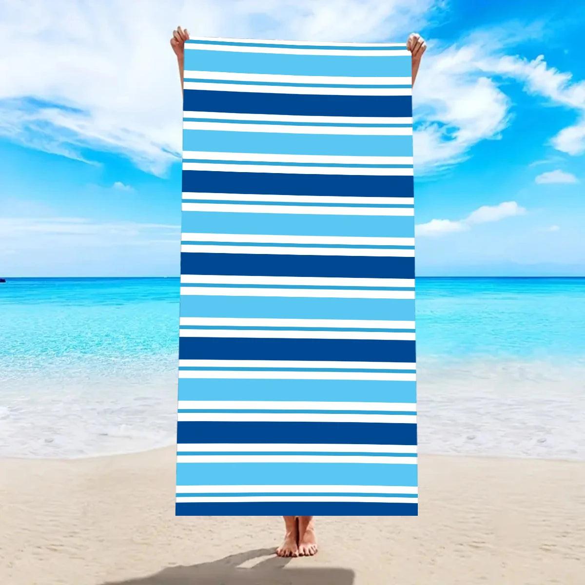 Ultrafeines Mikrofaser Strandtuch – Schnell Trocknend & Saugfähig | Multifunktionales Handtuch für Schwimmen, Yoga, Reisen & Camping Kaufschwan® Hellblau-Weiß 180x90cm