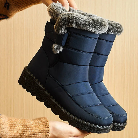 Damen Trendige Winterstiefel – Wasserdichte Knöchelstiefel mit Kunstfell Futter | Warme Low-Heel Schneestiefel für Damen Kaufschwan® Blau 36