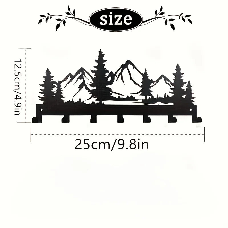 Metall Schlüsselhaken mit Waldmotiv – Wandmontierter Dekorativer Organizer | Schwarzer Eisenhaken für Handtücher, Hüte, Geldbörsen & Badezimmer Deko Kaufschwan®