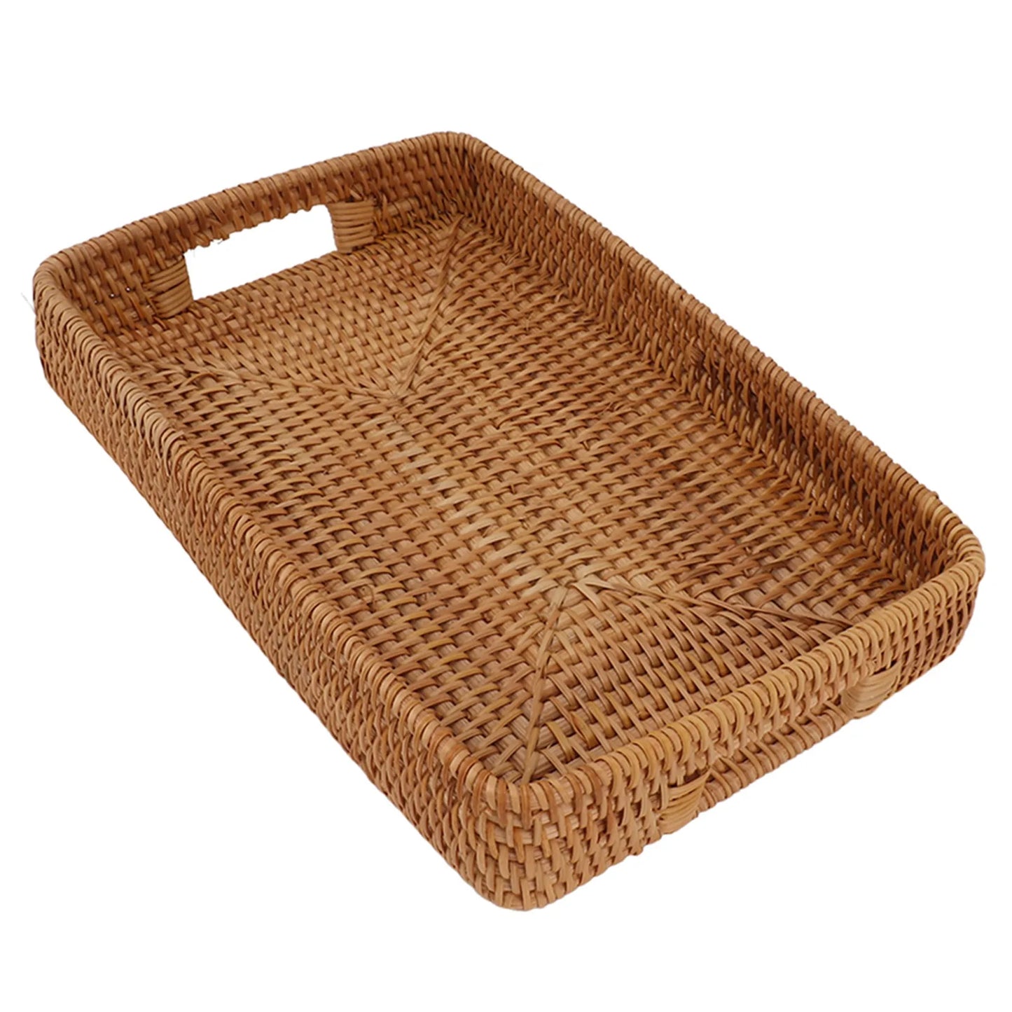 Geflochtenes Rattan Serviertablett – Großes Aufbewahrungs-Tablett im Landhausstil für Obst & Desserts Kaufschwan®