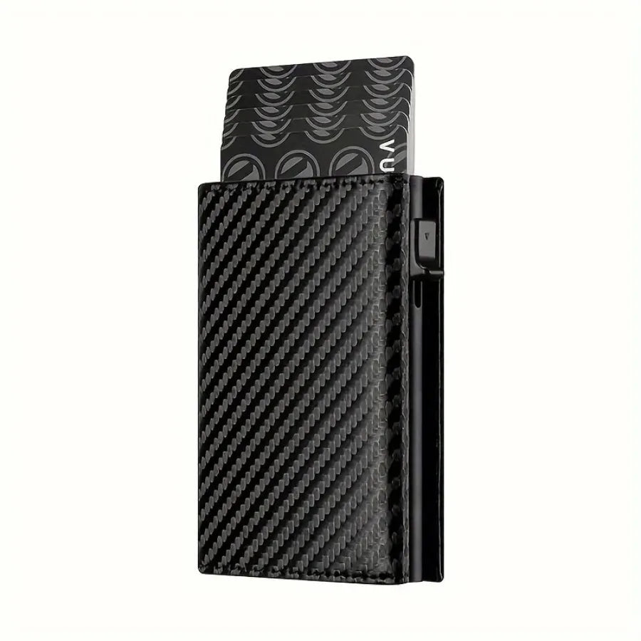 Herren Geldbörse mit Reißverschluss Münzfach – Automatischer Pop-Up Metall Kartenhalter | Minimalistische RFID Schutz Business Geldbörse Kaufschwan® Carbon