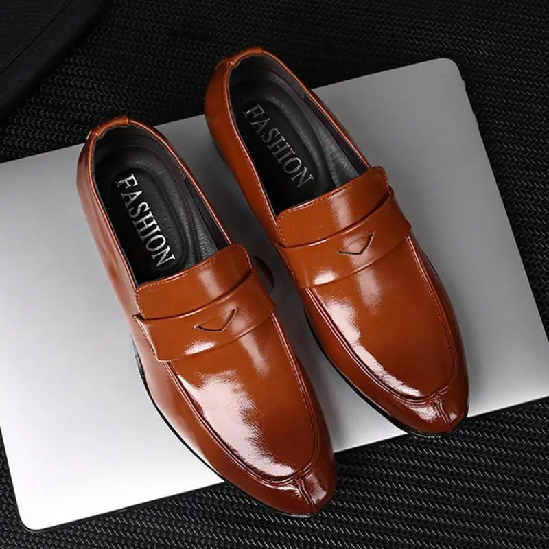 Herren Business-Loafer mit Spitze – Elegante Slip-On Lederschuhe | Formelle Freizeitschuhe Kaufschwan® Braun 44
