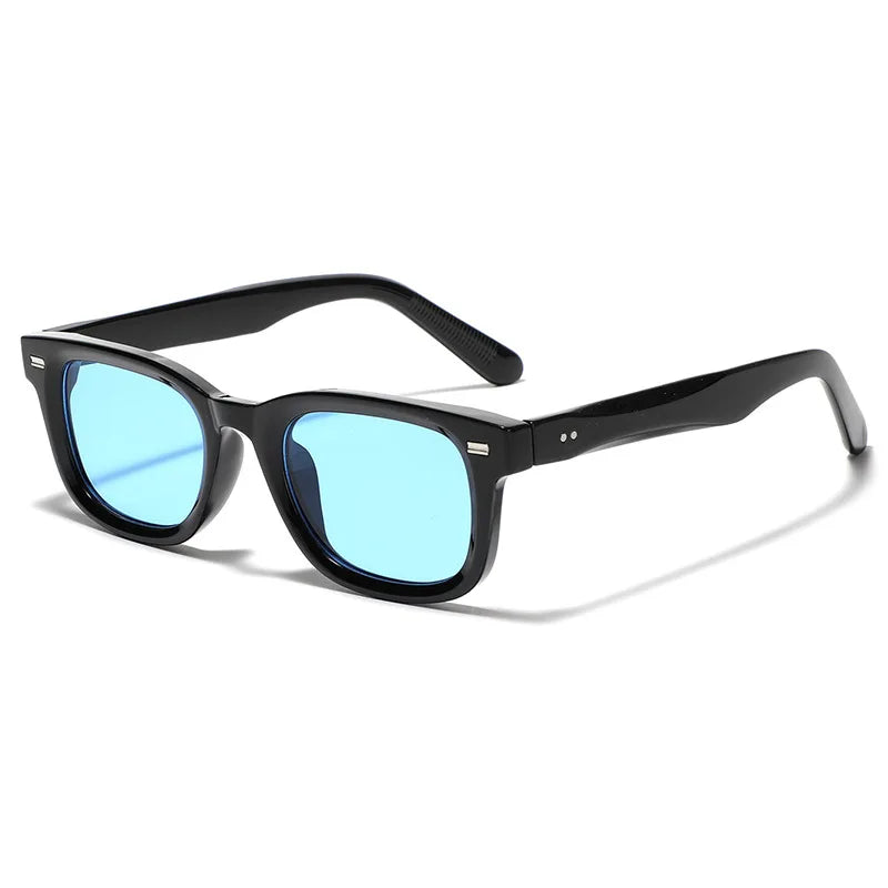 Eckige Retro-Sonnenbrille – Sonnenbrille mit Nieten, Orangefarbenen Gläsern und UV400-Schutz für Damen und Herren Kaufschwan® Schwarz/Blau