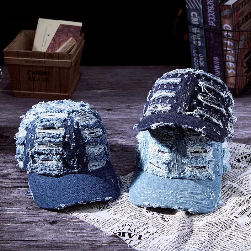 Denim Baseballkappe | Vintage Ripped Style Baseballcap | Cool Hip Hop Snapback Caps für Herren & Damen Kaufschwan®