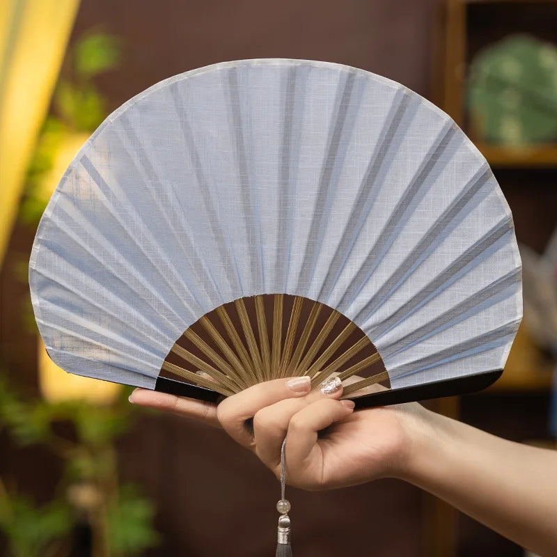 Vintage Muschel-Form Faltfächer | Baumwolle-Leinen Handfächer | Retro Tanzrequisit & Dekoratives Geschenk Kaufschwan® Blau