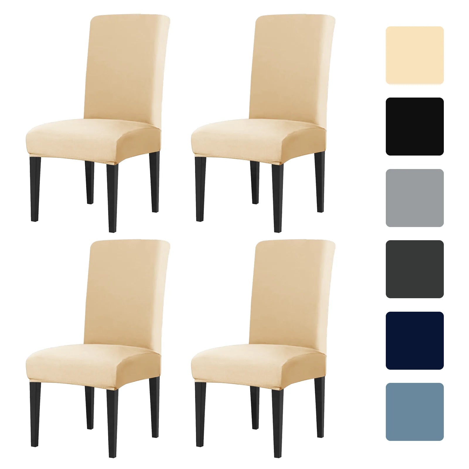 4 Stück Hoch Elastische Esszimmer Stuhlbezüge – Abnehmbare Rutschfeste Sitzschutzbezüge für Wohnzimmer, Küche & Hochzeiten Kaufschwan® Beige 4 Stück