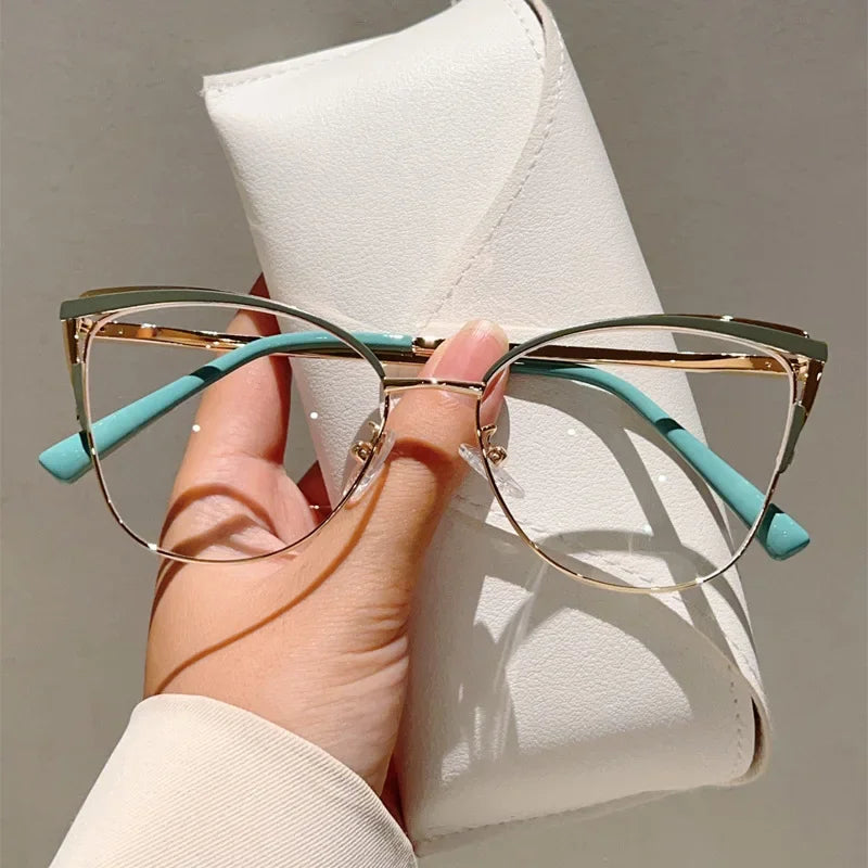 Minimalistische Metall Anti-Blau-Licht Brille für Damen – Modische Cat-Eye Computerbrille | Elegante Business-Brille Kaufschwan® Hellblau