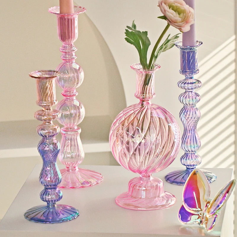 Floriddle Retro Kerzenständer – Hohe Stabkerzenhalter im Glasvasen-Stil für Zuhause, Party & Hochzeitsdekoration Kaufschwan®