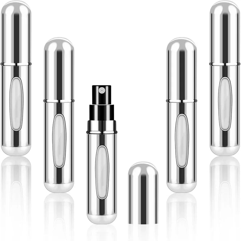 5er Set - 5ml Parfümflaschen – Tragbare Nachfüllbare Sprayflaschen | Leere Parfümsprüher-Reisebehälter Kaufschwan® 5 Stück Silber