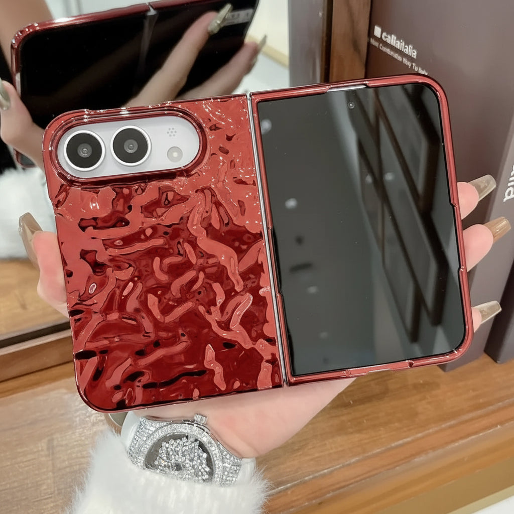 Chrom Schutzhülle mit Wasserwellenstruktur für iPhone Duo – Farbige Hart-PC-Hülle mit Stoß- und Scharnierschutz Kaufschwan®