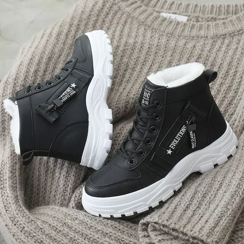 Damen Winter Schneestiefel – Warme High-Top Plateau Sneakers | Kunstfell Gefütterte Knöchelstiefel Kaufschwan®