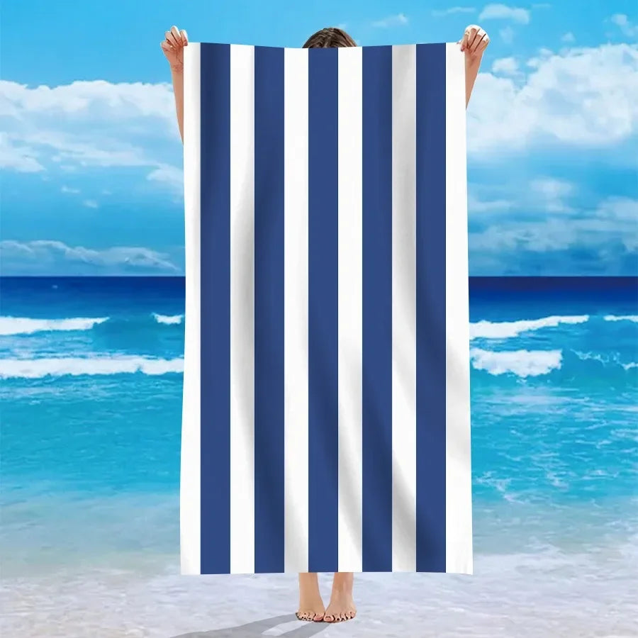 Mehrfarbige Gestreifte Strandtücher – Weiche & Saugfähige Handtücher für Strand, Bad & Pool | Bunte Sommer Handtücher für Sonnige Tage Kaufschwan® Marineblau-Weiß gestreift 70X140cm