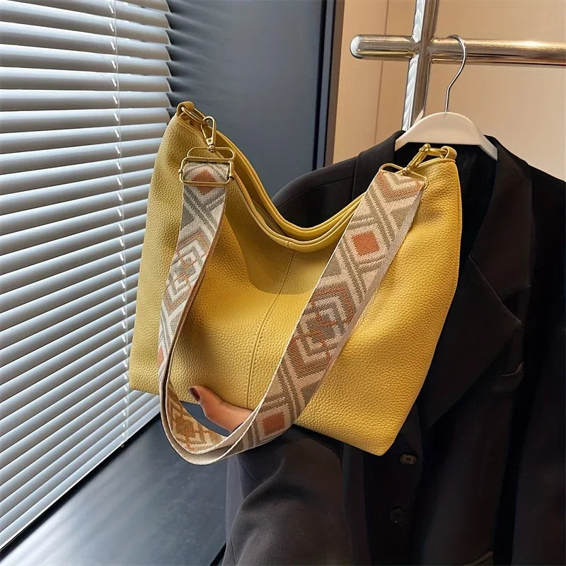 Schlichte Damen Crossbody Tasche mit Großem Fassungsvermögen – Lässige Multifunktionale Pendler Tasche | Schultertasche mit PU Leder Struktur Kaufschwan® Gelb