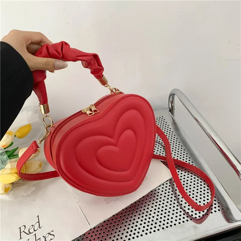 Herzform Schultertasche – Kleine PU Leder Crossbody & Handtasche mit Henkel für Damen | Designer Love Bag Kaufschwan® Rot 22X19X8CM