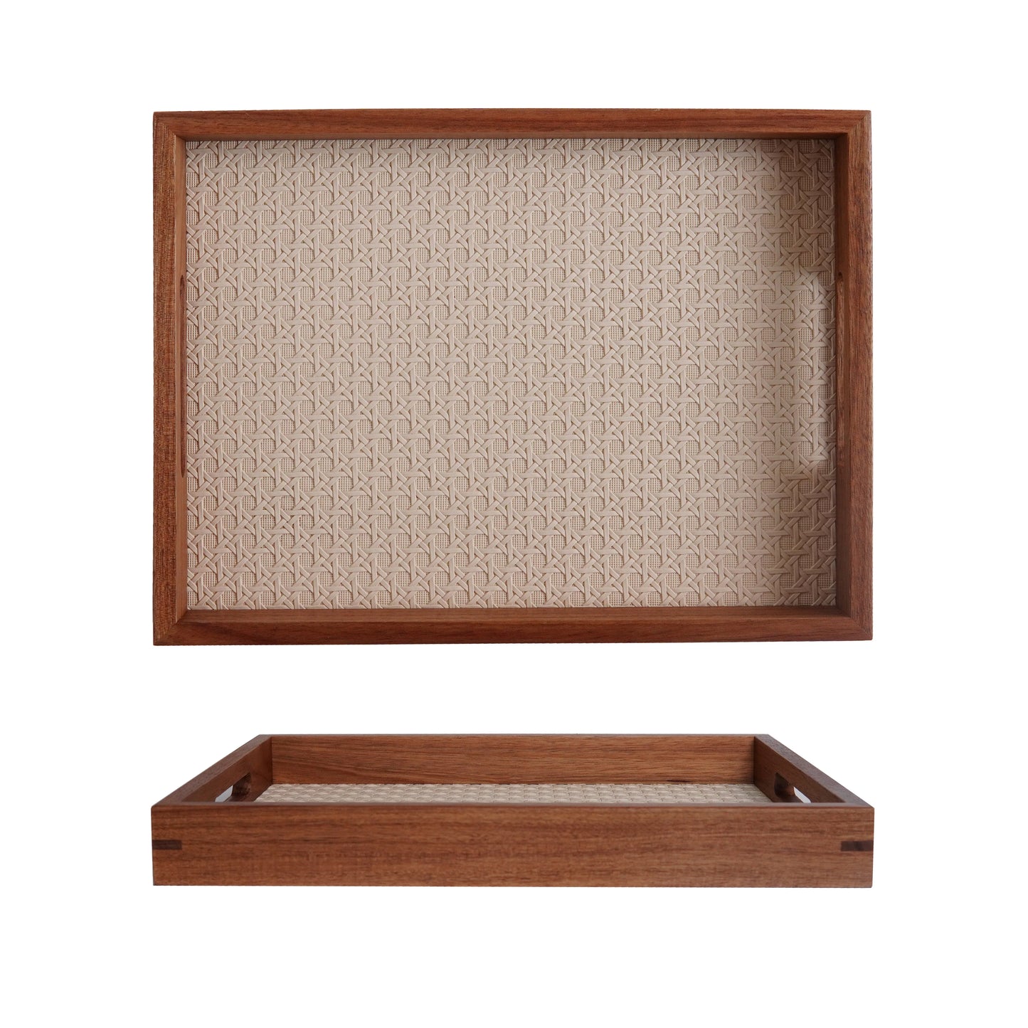 Leder-Tablett mit Bambusmuster & Akazienholz – Dekoratives Schmuck- & Aromatherapie-Tablett für Zuhause & Geschenkideen Kaufschwan® Weiß-M