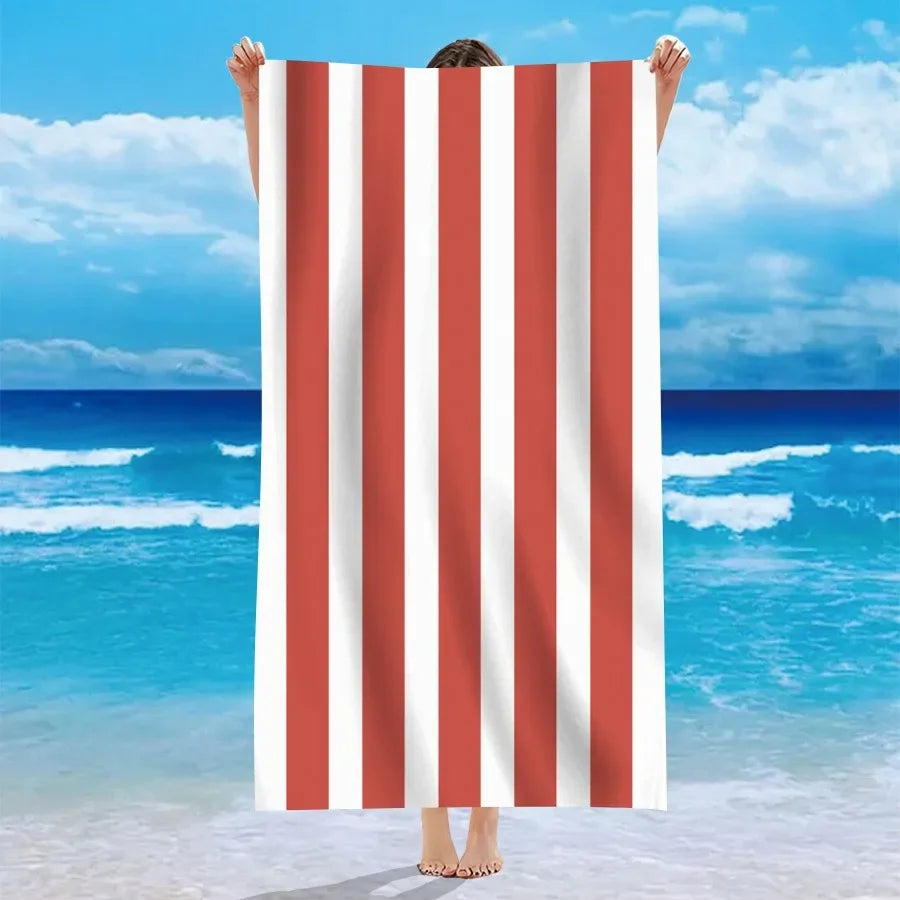 Mehrfarbige Gestreifte Strandtücher – Weiche & Saugfähige Handtücher für Strand, Bad & Pool | Bunte Sommer Handtücher für Sonnige Tage Kaufschwan® Rot-Weiß gestreift 70X140cm