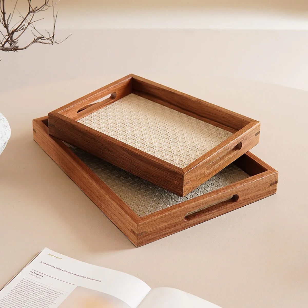 Leder-Tablett mit Bambusmuster & Akazienholz – Dekoratives Schmuck- & Aromatherapie-Tablett für Zuhause & Geschenkideen Kaufschwan®
