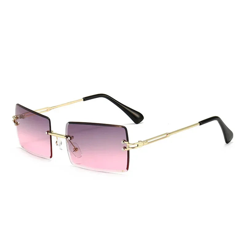 Luxuriöse randlose Vintage-Sonnenbrille – Rechteckige Damen-Sonnenbrille mit Verlaufsgläsern und UV400-Schutz für Reisen und Autofahren Kaufschwan® Grau-Rosa
