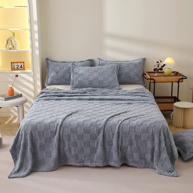 Karierte Weiche Taffeta Fleece Decke – Flauschiger Einfarbiger Bettbezug & Überwurf für Sofa, Bett, Erwachsene, Kinder & Haustiere