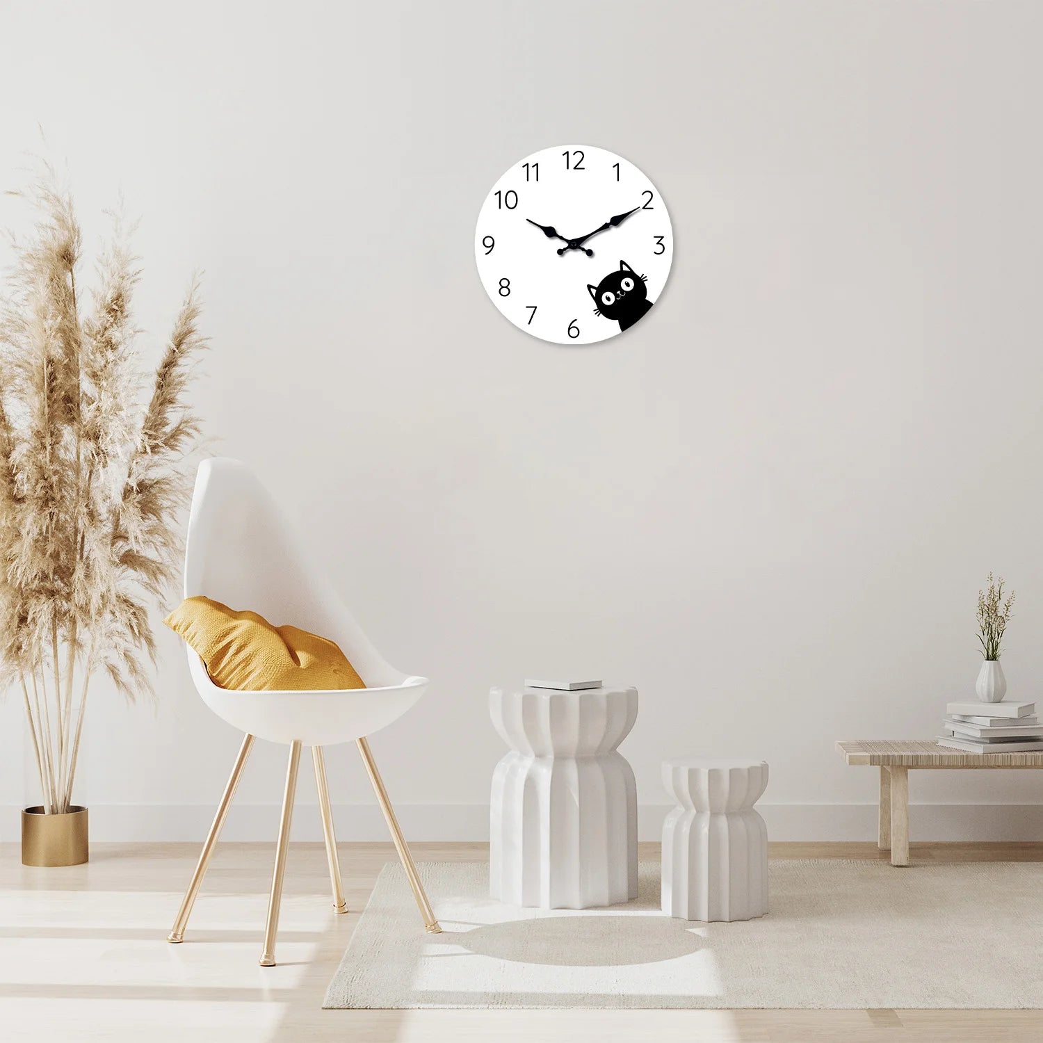Schwarze Katzen Holz Wanduhr – Leise Quarz Minimalistische Deko Uhr Kaufschwan®
